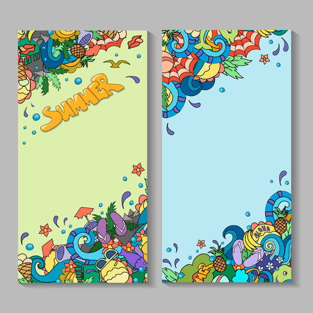 Vector banner templates set  with doodles summer time themeのイラスト素材