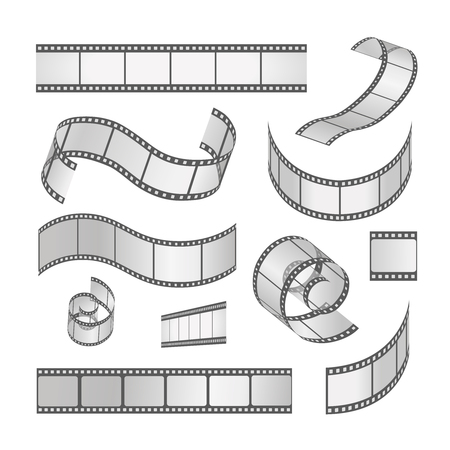 Slide film frame set, film roll 35mm. Media  filmstrip negative  and strip,  vector illustrationのイラスト素材