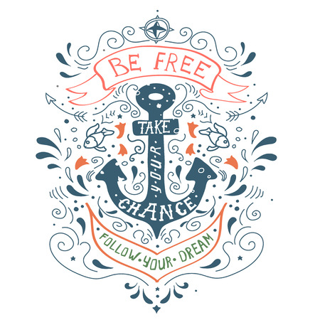 Hand drawn vintage label with an  anchor and letteringのイラスト素材