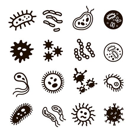 Bacteria, superbug and  virus icons set vectorのイラスト素材