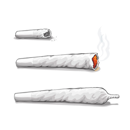 joint or spliff. Drug consumption, marijuana and smoking drugs isolated on white.の写真素材