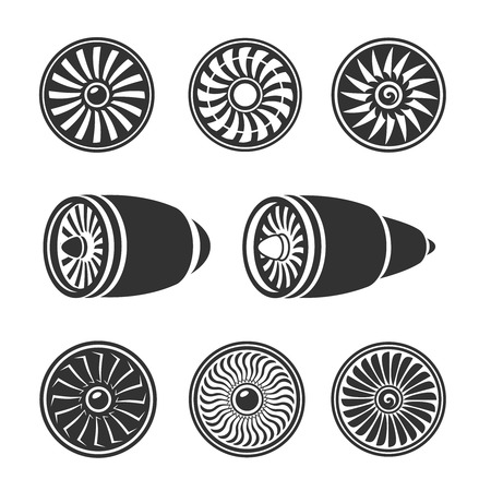 Turbines icons  set, airplane engine silhouettes and  technology aircraft. Vectorのイラスト素材