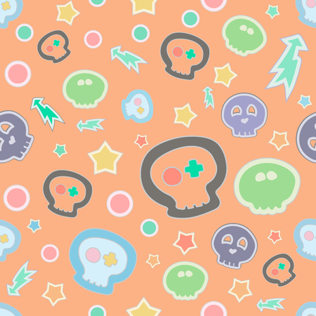 Funny cartoon seamless scull patternのイラスト素材