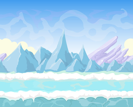 Seamless cartoon fantasy landscape with  mountains, snow   and ice for game designのイラスト素材