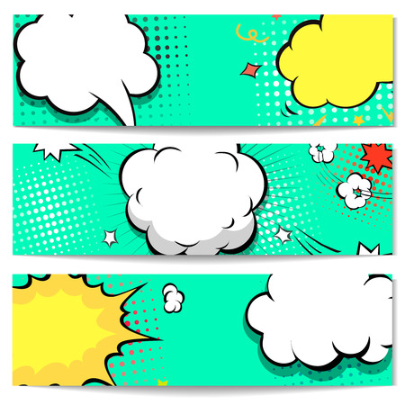 Bright dotted horizontal comic book style header or banner  set.のイラスト素材