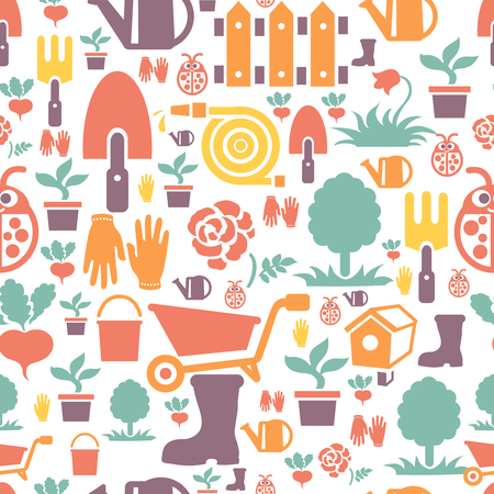 Gardening seamless pattern design with cute flat icons vectorのイラスト素材