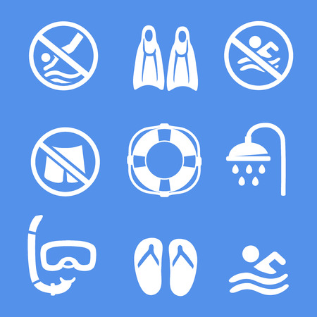 Swimming, scuba diving, sport vector white icons setのイラスト素材