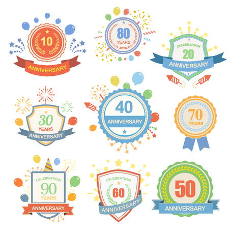Anniversary celebration emblems set with ribbons isolated vector illustrationのイラスト素材