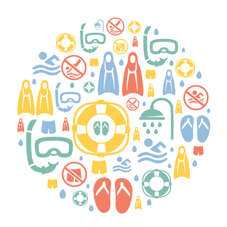 Set of swimmimg pool water icons  colored background  vector cardのイラスト素材