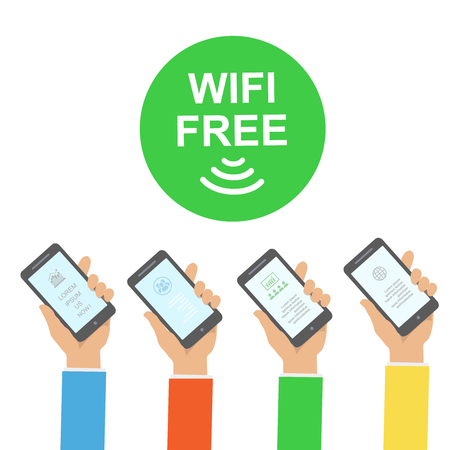Hand holding smartphone with free wifi wireless connection Infographics vector illustrationのイラスト素材