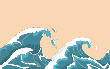 Ocean big wave seamless in Japanese style. Water splash, storm , weather nature.  Hand drawn  vector illustrationのイラスト素材