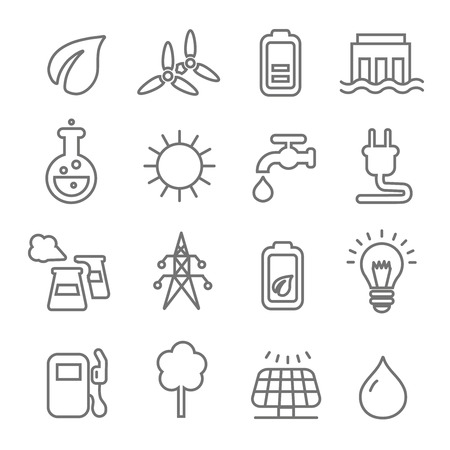 Ecology line Icons wind nuclear and solar power or renewable green energy vectorのイラスト素材