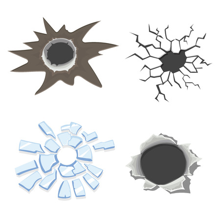 Cracks set, broken glass or wall, cracked ground or  Bullet holes. Vectorのイラスト素材