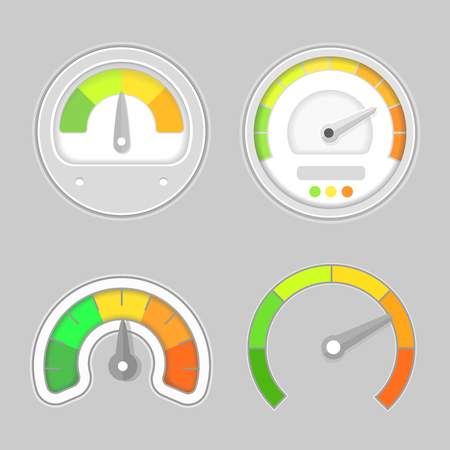 Gauge meter element. Speed meter icon or sign with arrow. Dashboard indicate, panel  indicator.のイラスト素材