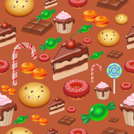 Candy, sweets and cakes seamless pattern background, tasty , illustrationのイラスト素材