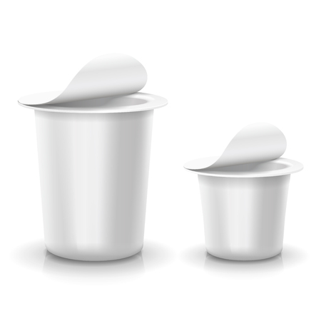 Opened white cup tub food plastic container for dessert, yogurt, ice cream Vectorのイラスト素材