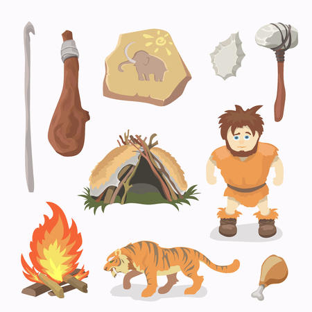 Stone Age icons Primitive manのイラスト素材