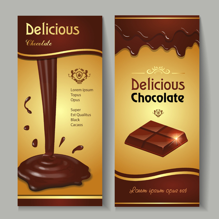 Delicious dark premium chocolate splashes and drops banners set realistic isolated illustrationのイラスト素材