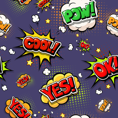 Colorful speech bubbles and explosions in pop art style.の写真素材