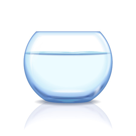 Realistic glass fishbowl, aquarium with water on transparent background.の写真素材