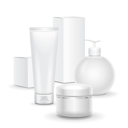 Set of cosmetic products on a white background. package collection cream, soups, for advertising, magazine cover or poster blank mokupの写真素材