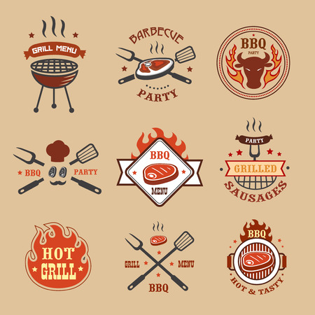 Barbecue, grill labels, badges,    emblems, signs, set of vector templates isolated Bbq restaurant design elements vectorのイラスト素材