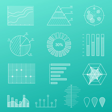Outline diagram, thin line graphs and charts in linear style, infographic for business presentation illustration with flat elements.のイラスト素材