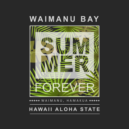 Hawaii aloha summer print with palms tree illustration for t-shirt, vectorのイラスト素材