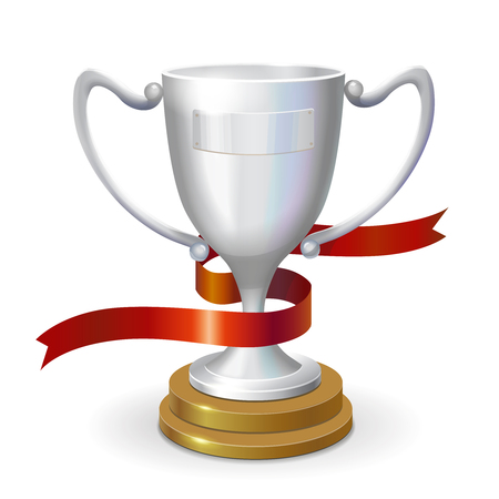 Silver trophy cup isolated on white background. Winner award vector illustrationのイラスト素材