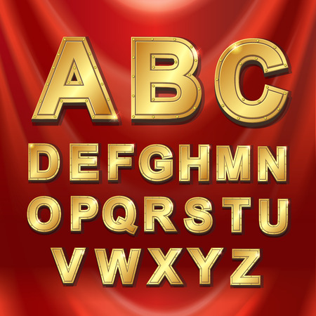 Gold metal alphabet letters set vector illustrationのイラスト素材