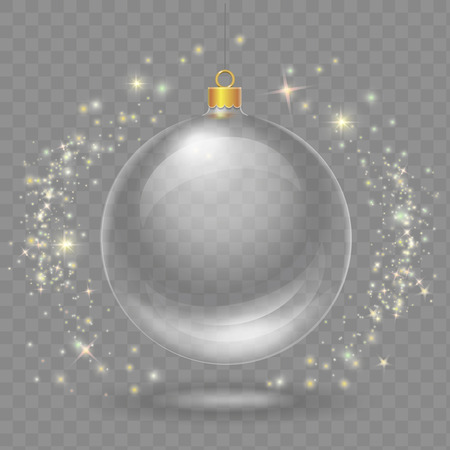 Glass transparent christmas ball. Xmas vector design element, mock-up isolated Vector illustration.のイラスト素材