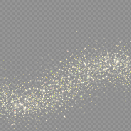 Gold glittering star dust trail sparkling particles on transparent background. Vector fashion glamour design elementのイラスト素材