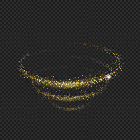 The tornado of light with sparkling lines. swirling circles Motion element on black background glowing light. Shiny gold effect. Vector illustration.のイラスト素材