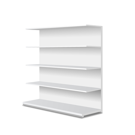 White blank empty showcase displays with retail shelves Perspective view. Vector template for advertising.のイラスト素材
