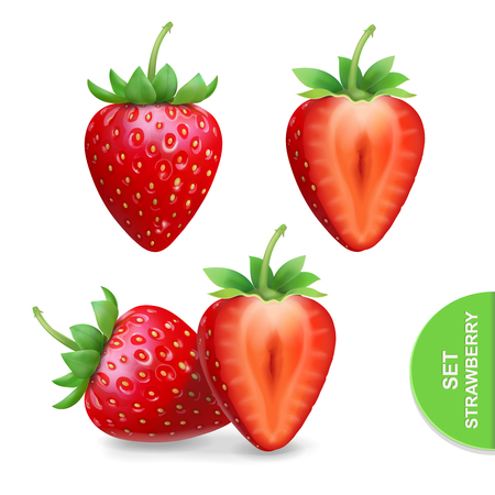 Realistic strawberry icons set, template for advertising vector illustrationのイラスト素材
