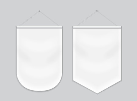 Pennant white blank hanging on the wall, template mockupのイラスト素材