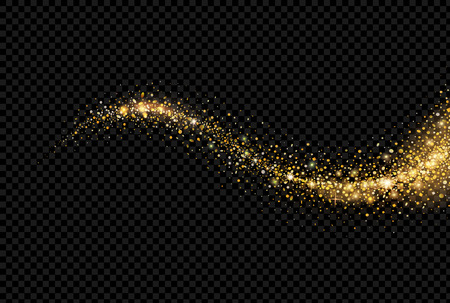 Confetti glittering wave. Vector golden sparkling comet tail on black background.のイラスト素材