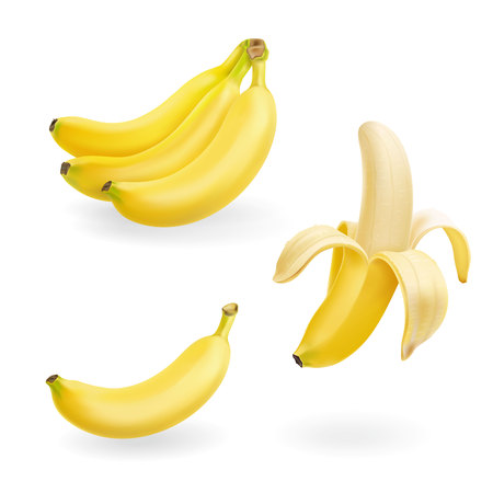 Banana fruit set. 3d vector realistic icons illustrationのイラスト素材