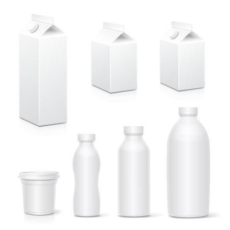 Milk and juice white carton package boxes collection Realistic dairy products pack mock up vectorの写真素材