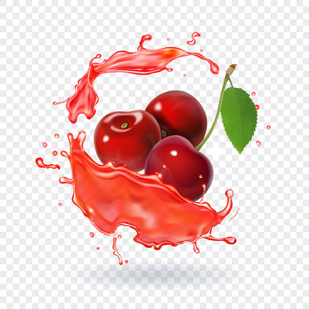 Cherry juice Realistic fresh berry fruit splash of juiceのイラスト素材