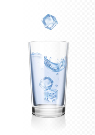 Glass of water with ice cubes realistic.のイラスト素材