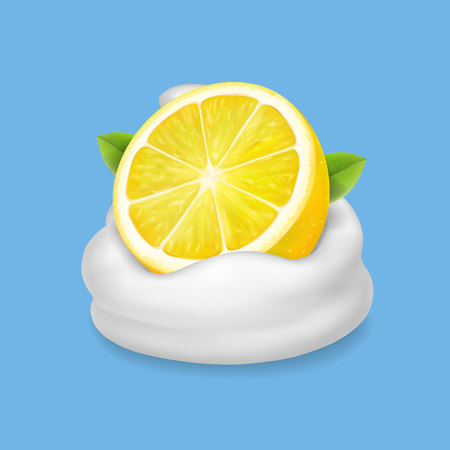 Lemon in yogurt or whipped cream vector. Natural dairy products.のイラスト素材