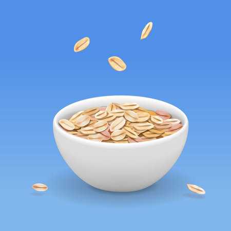 Oatmeal muesli in white bowl realisticのイラスト素材