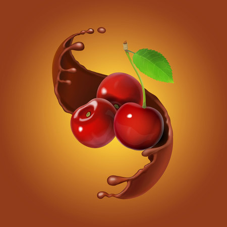 Cherries and chocolate realistic illustration vector.のイラスト素材