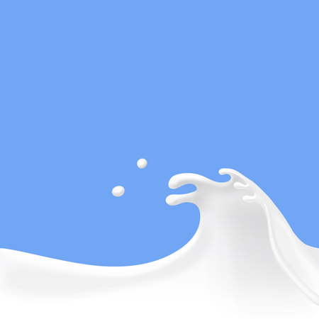 Milk wave on blue background. Splash yogurt creamの写真素材