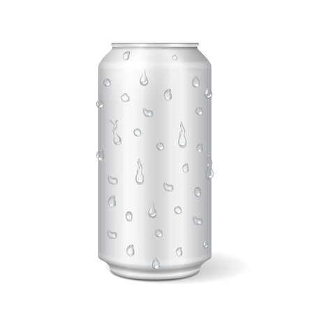 Aluminum can with water drops. Realistic vectorのイラスト素材