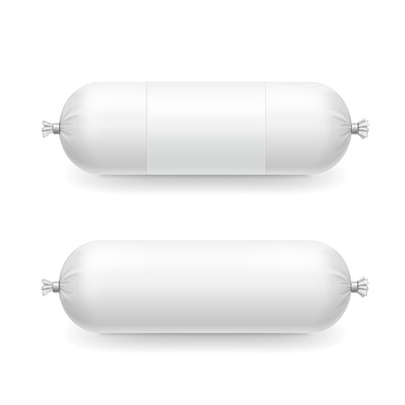 Blank white empty plastic sausage package 3d illustrationの写真素材