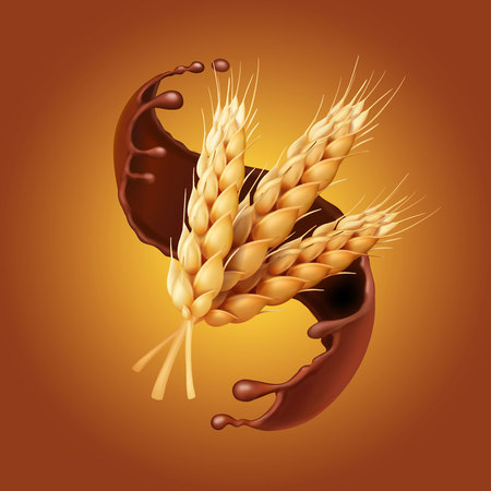 Bunch of wheat, or barley ears in chocolate. Baking or pastry icon . Patisserie icon realistic.のイラスト素材