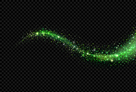 Green glitter sparkles wave isolated on black background. Vector star dust Twinkling confetti lightsのイラスト素材