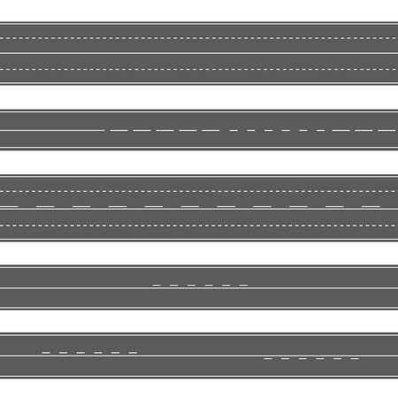 Horizontal asphalt seamless roads. Set of straight templates with road markingのイラスト素材